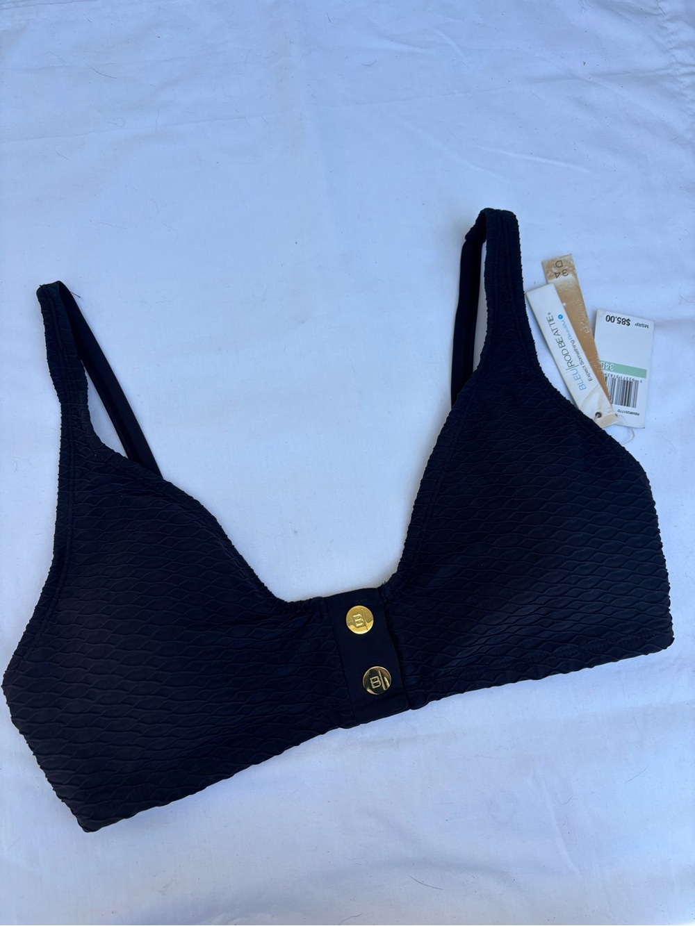 NWT Bleu Rod Beattie Black Bikini Top Textured 34D